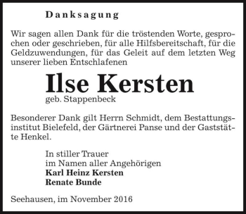 Traueranzeige von Ilse Kersten (geb. Stappenbeck)  von Magdeburger Volksstimme