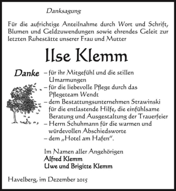 Traueranzeige von Ilse Klemm  von Magdeburger Volksstimme
