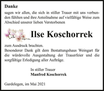 Traueranzeige von Ilse Koschorrek  von Magdeburger Volksstimme