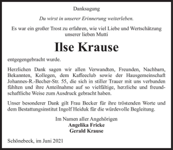 Traueranzeige von Ilse Krause  von Magdeburger Volksstimme