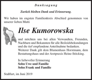 Traueranzeige von Ilse Kumorowska  von Magdeburger Volksstimme