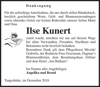Traueranzeige von Ilse Kunert  von Magdeburger Volksstimme