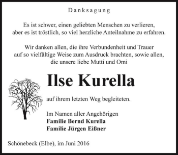 Traueranzeige von Ilse Kurella  von Magdeburger Volksstimme