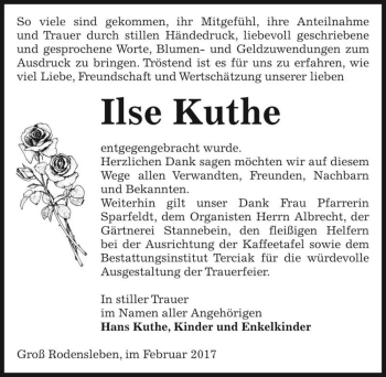 Traueranzeige von Ilse Kuthe  von Magdeburger Volksstimme