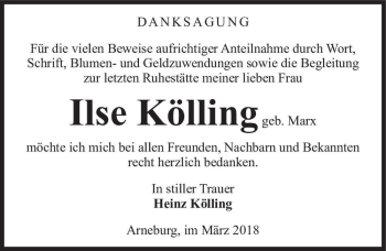 Traueranzeige von Ilse Kölling (geb. Marx)  von Magdeburger Volksstimme