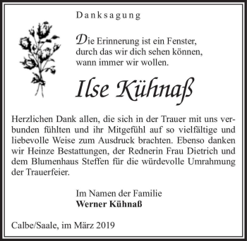 Traueranzeige von Ilse Kühnaß  von Magdeburger Volksstimme