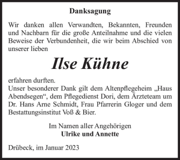 Traueranzeige von Ilse Kühne  von Magdeburger Volksstimme