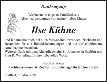 Traueranzeige von Ilse Kühne  von Magdeburger Volksstimme