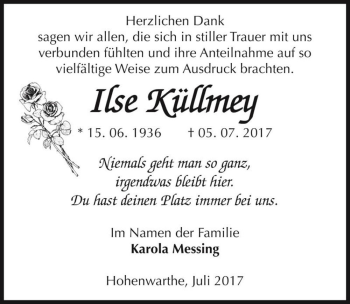 Traueranzeige von Ilse Küllmey  von Magdeburger Volksstimme