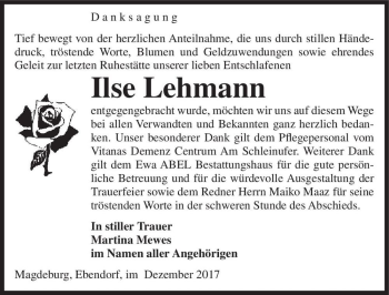 Traueranzeige von Ilse Lehmann  von Magdeburger Volksstimme