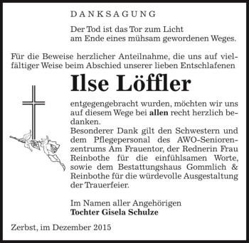 Traueranzeige von Ilse Löffler  von Magdeburger Volksstimme