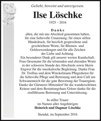 Traueranzeige von Ilse Löschke  von Magdeburger Volksstimme