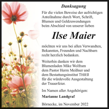 Traueranzeige von Ilse Maier  von Magdeburger Volksstimme