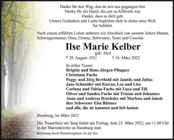 Traueranzeige von Ilse Marie Kelber (geb. Abel)  von Magdeburger Volksstimme
