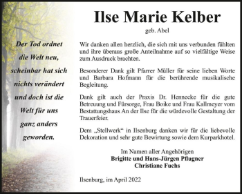 Traueranzeige von Ilse Marie Kelber (geb. Abel)  von Magdeburger Volksstimme