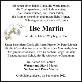 Traueranzeige von Ilse Martin  von Magdeburger Volksstimme