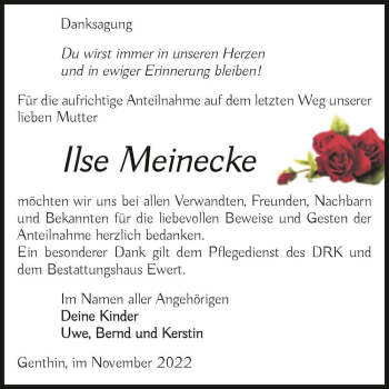 Traueranzeige von Ilse Meinecke  von Magdeburger Volksstimme