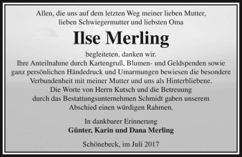 Traueranzeige von Ilse Merling  von Magdeburger Volksstimme