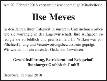 Traueranzeige von Ilse Meves  von Magdeburger Volksstimme