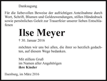 Traueranzeige von Ilse Meyer  von Magdeburger Volksstimme