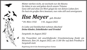 Traueranzeige von Ilse Meyer (geb. Binsker)  von Magdeburger Volksstimme