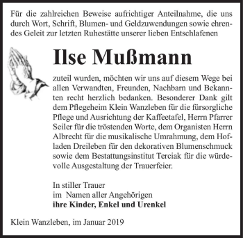 Traueranzeige von Ilse Mußmann  von Magdeburger Volksstimme