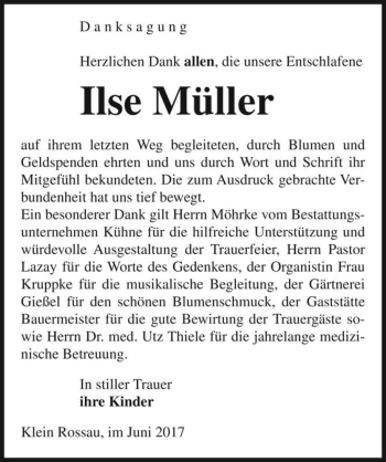 Traueranzeige von Ilse Müller  von Magdeburger Volksstimme