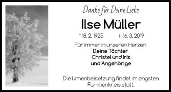 Traueranzeige von Ilse Müller  von Magdeburger Volksstimme