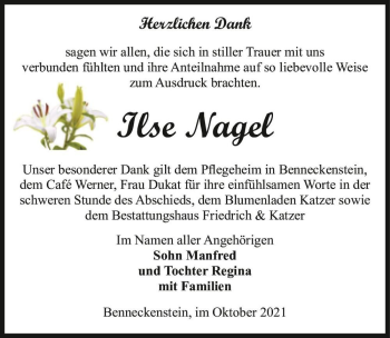 Traueranzeige von Ilse Nagel  von Magdeburger Volksstimme