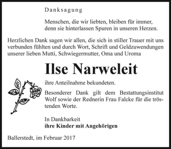 Traueranzeige von Ilse Narweleit  von Magdeburger Volksstimme