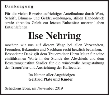 Traueranzeige von Ilse Nehring  von Magdeburger Volksstimme