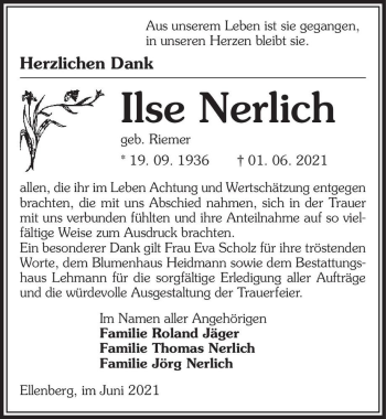 Traueranzeige von Ilse Nerlich (geb. Riemer)  von Magdeburger Volksstimme