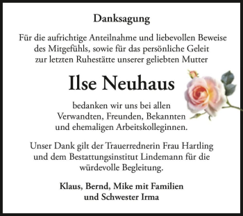 Traueranzeige von Ilse Neuhaus  von Magdeburger Volksstimme