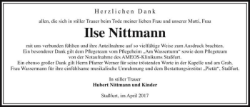 Traueranzeige von Ilse Nittmann  von Magdeburger Volksstimme