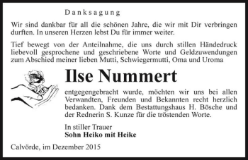 Traueranzeige von Ilse Nummert  von Magdeburger Volksstimme