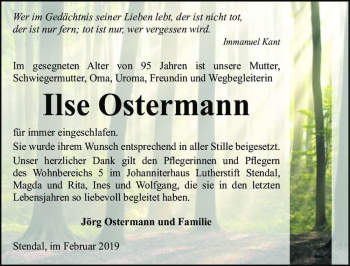 Traueranzeige von Ilse Ostermann  von Magdeburger Volksstimme