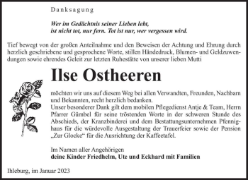 Traueranzeige von Ilse Ostheeren  von Magdeburger Volksstimme