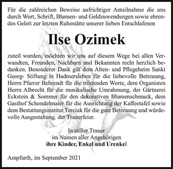 Traueranzeige von Ilse Ozimek  von Magdeburger Volksstimme