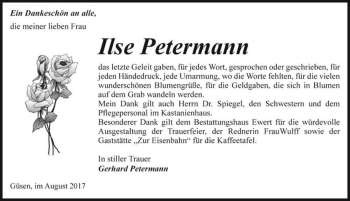 Traueranzeige von Ilse Petermann  von Magdeburger Volksstimme