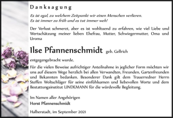 Traueranzeige von Ilse Pfannenschmidt (geb. Gellrich)  von Magdeburger Volksstimme