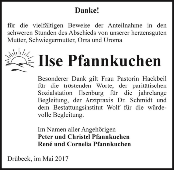 Traueranzeige von Ilse Pfannkuchen  von Magdeburger Volksstimme