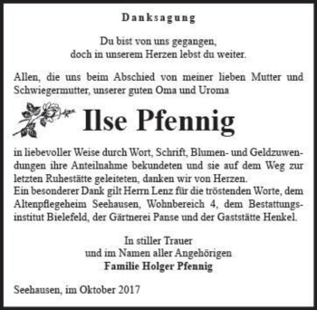 Traueranzeige von Ilse Pfennig  von Magdeburger Volksstimme