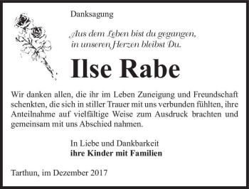 Traueranzeige von Ilse Rabe  von Magdeburger Volksstimme