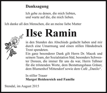 Traueranzeige von Ilse Ramin  von Magdeburger Volksstimme