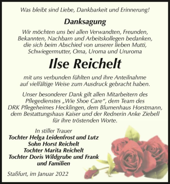 Traueranzeige von Ilse Reichelt  von Magdeburger Volksstimme