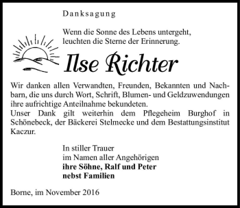 Traueranzeige von Ilse Richter  von Magdeburger Volksstimme