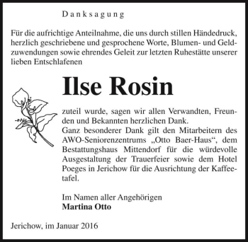 Traueranzeige von Ilse Rosin  von Magdeburger Volksstimme