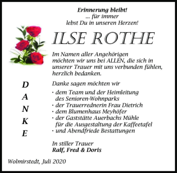 Traueranzeige von Ilse Rothe  von Magdeburger Volksstimme
