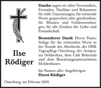 Traueranzeige von Ilse Rödiger  von Magdeburger Volksstimme