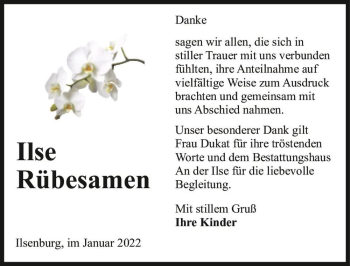 Traueranzeige von Ilse Rübesamen  von Magdeburger Volksstimme